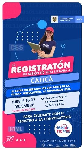 Cajicá: El próximo 16 de diciembre llega la “Registratón de Misión TIC 2022”