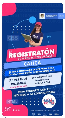 Cajicá: El próximo 16 de diciembre llega la “Registratón de Misión TIC 2022”