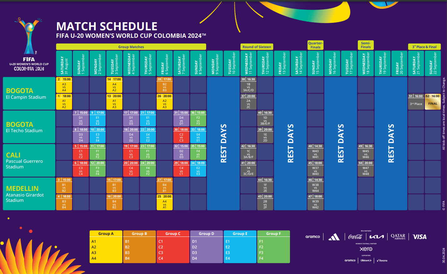 Calendario Confirmado: Copa Mundial Femenina Sub-20 FIFA Colombia 2024™