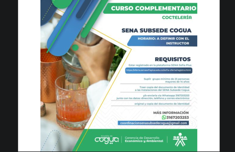 Invitan a Curso Complementario de Coctelería en Cogua