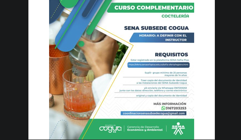 Invitan a Curso Complementario de Coctelería en Cogua