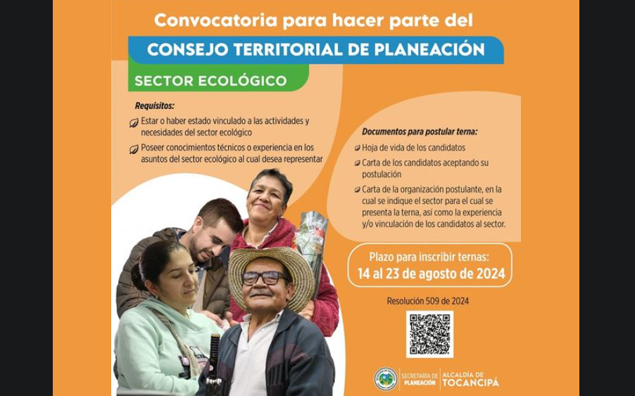 Convocatoria Abierta para Representantes del Sector Ecológico en el Consejo Territorial de Planeación de Tocancipá