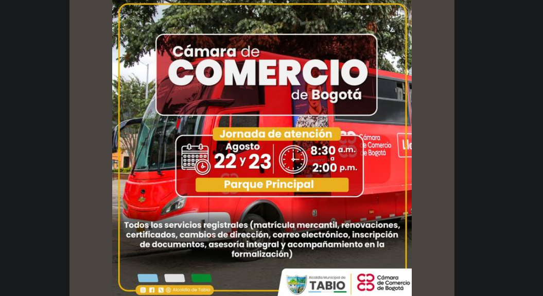 La Cámara de Comercio de Bogotá Brindará Servicios en Tabio el 22 y 23 de Agosto