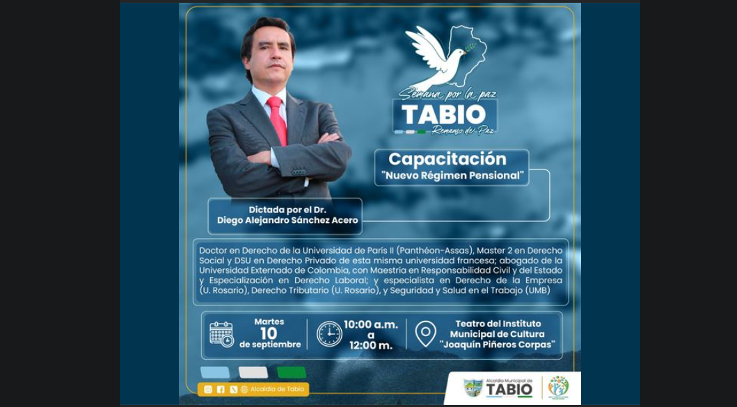 Tabio invita a capacitación sobre el nuevo régimen pensional en el marco de la Semana por la Paz