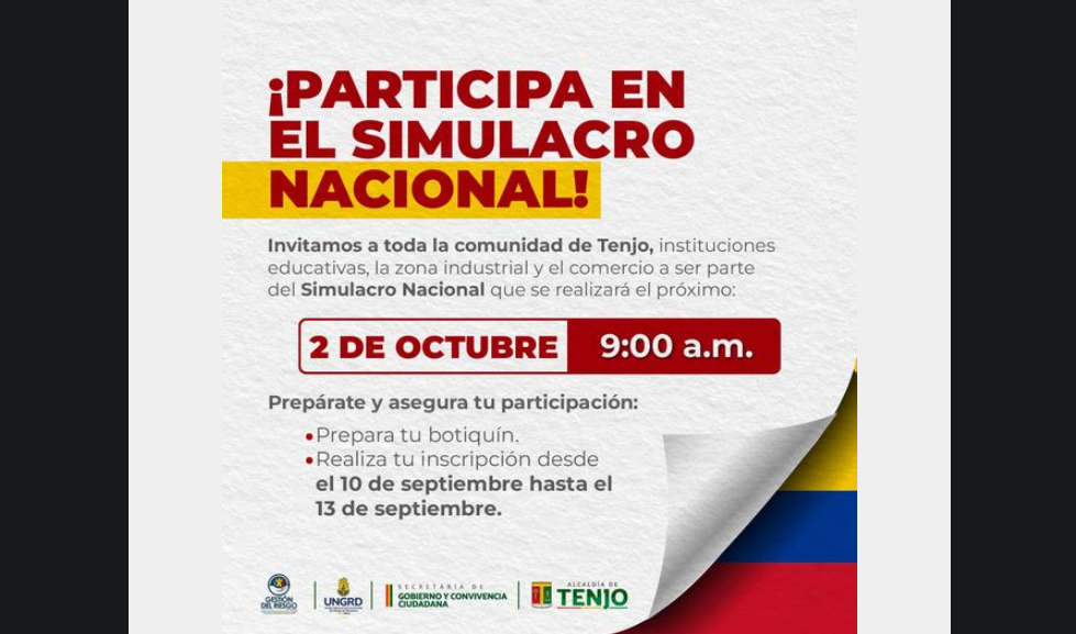 Tenjo se prepara para el Simulacro Nacional el próximo 2 de octubre