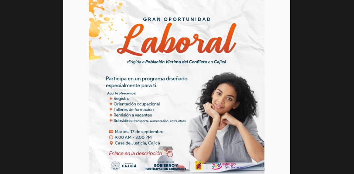 Invitan a víctimas del conflicto armado a participar en programa de empleo en Cajicá