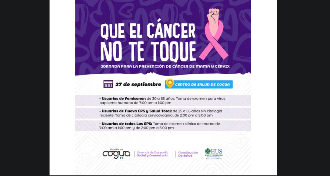 Invitan a jornada de prevención de cáncer de mama y cérvix en el municipio