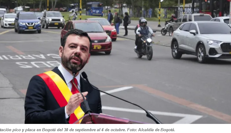 Rotación de Pico y Placa en Bogotá del 30 de Septiembre al 4 de Octubre