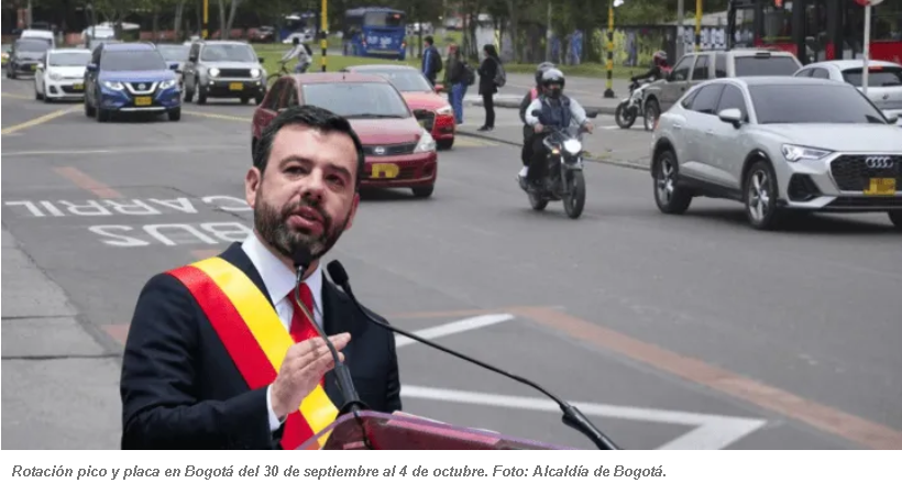 Rotación de Pico y Placa en Bogotá del 30 de Septiembre al 4 de Octubre