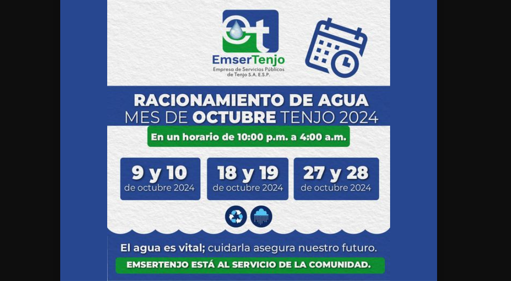 Tenjo Implementa Racionamiento de Agua en Octubre