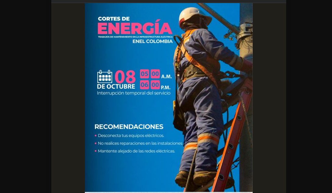 Anuncio de mantenimiento eléctrico en el municipio el 8 de octubre