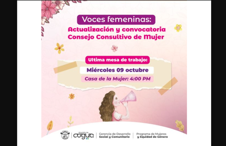 Convocatoria para la Última Mesa de Trabajo del Concejo Consultivo de Mujeres en Cogua