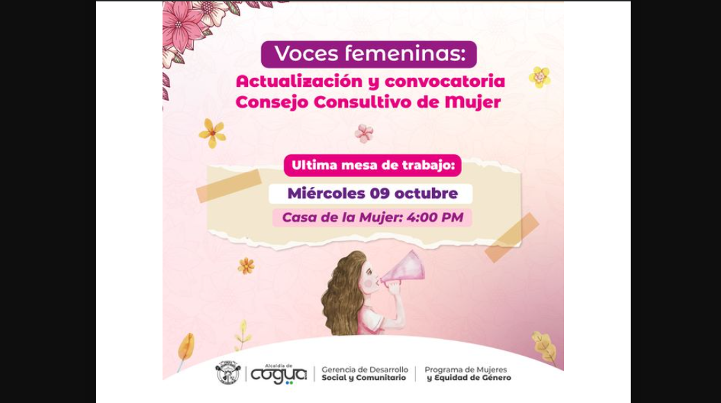 Convocatoria para la Última Mesa de Trabajo del Concejo Consultivo de Mujeres en Cogua