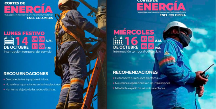 Anuncian cortes de energía en Nemocón por trabajos de mantenimiento el 14 y 16 de octubre