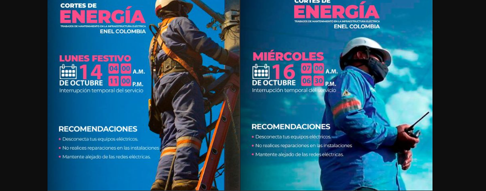 Anuncian cortes de energía en Nemocón por trabajos de mantenimiento el 14 y 16 de octubre