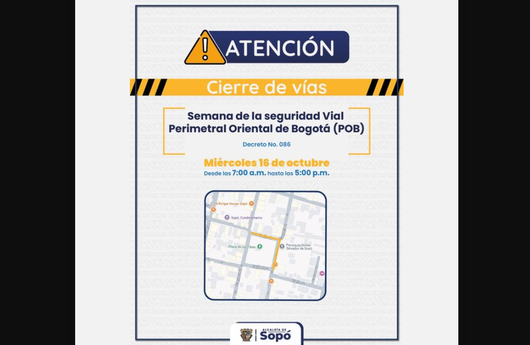 Cierre temporal de vías durante la Semana de la Seguridad Vial en la Perimetral Oriental de Bogotá