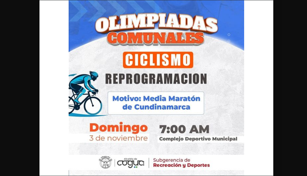 Ajuste en el calendario de las Olimpiadas Comunales por la Media Maratón de Cundinamarca