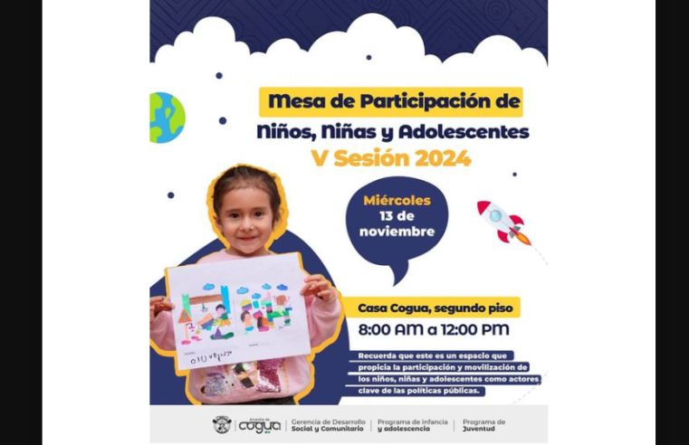 Convocan a la V Sesión de la Mesa de Participación de Niños, Niñas y Adolescentes