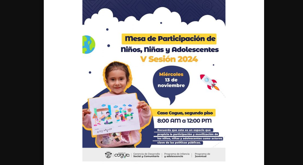 Convocatoria a la V Sesión de la Mesa de Participación de Niños, Niñas y Adolescentes