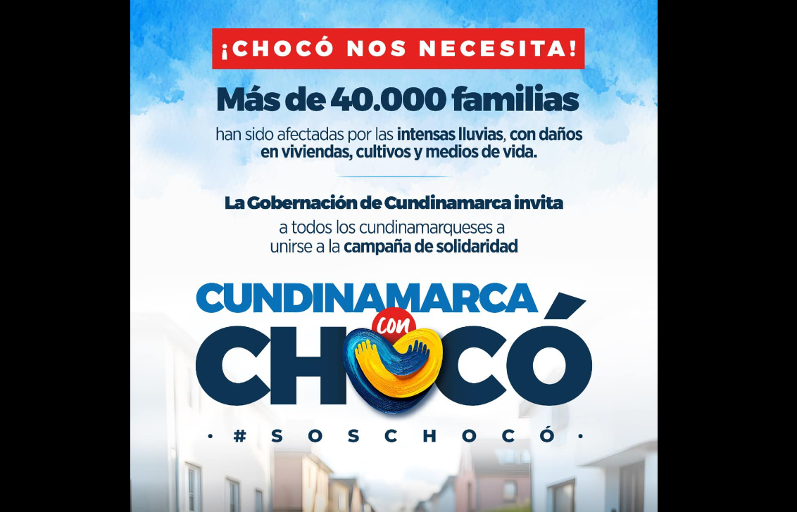 Gobernación de Cundinamarca lanza campaña solidaria para apoyar al Chocó