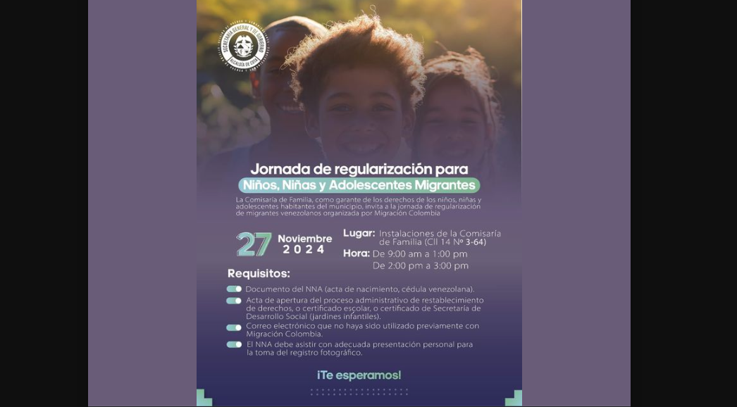 Invitan a jornada de regularización para niños, niñas y adolescentes migrantes