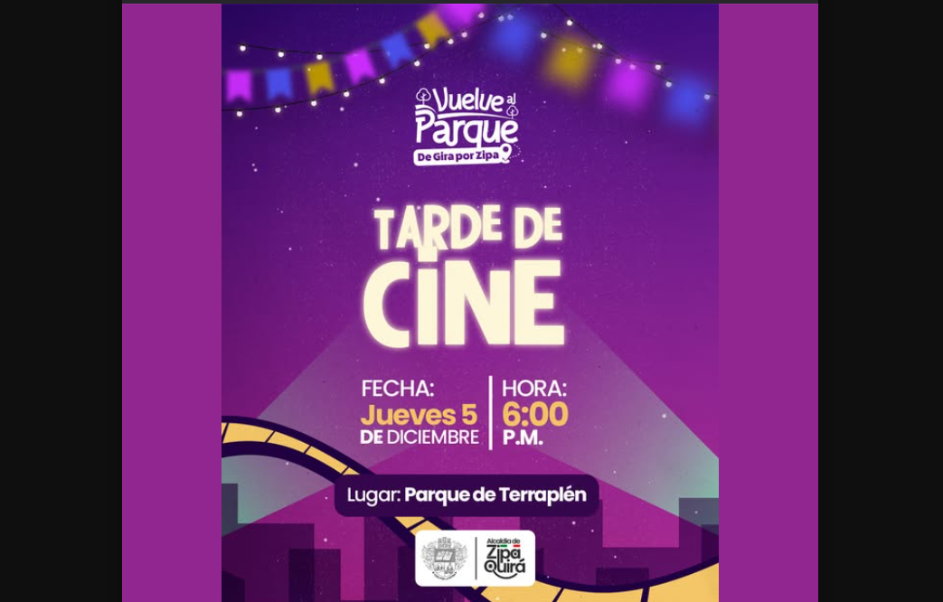 Zipaquirá invita a una tarde de cine familiar en el Parque Terraplén