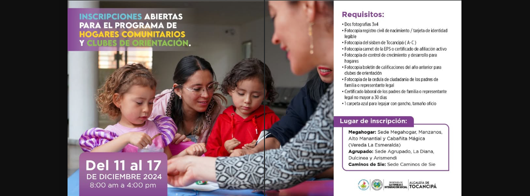 Abiertas las inscripciones para Hogares Comunitarios y Clubes de Orientación en Tocancipá