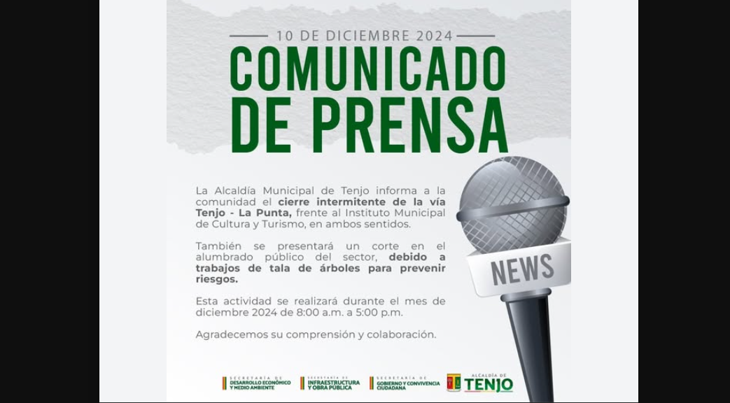 Cierre vial y suspensión de alumbrado público en la vía Tenjo-La Punta por tala preventiva