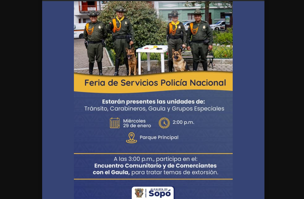 |Sopó| realizará la Primera Feria de Servicios de la |Policía Nacional|