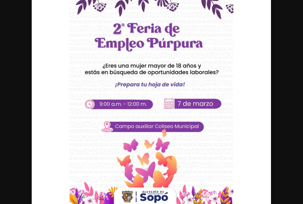 |Sopó| se prepara para la 2da |Feria de Empleo| Púrpura, exclusiva para |mujeres|