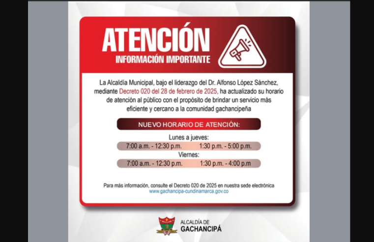 |Gachancipá| actualiza su horario de atención al público