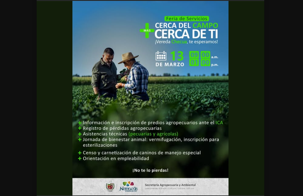 Invitan a feria de servicios para el sector agropecuario en |Nemocón|