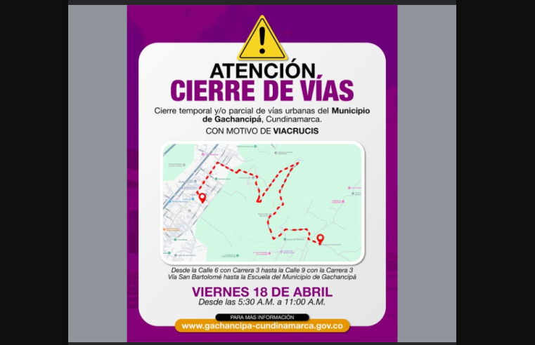 |Gachancipá| anuncia cierre temporal de vías por celebración del Viacrucis