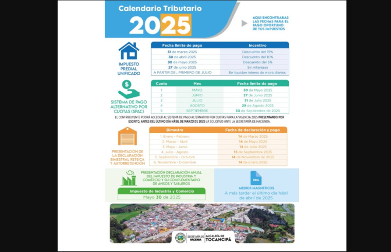 Contribuyentes de |Tocancipá| podrán acceder al 10% de |descuento| en el impuesto predial hasta el 30 de abril