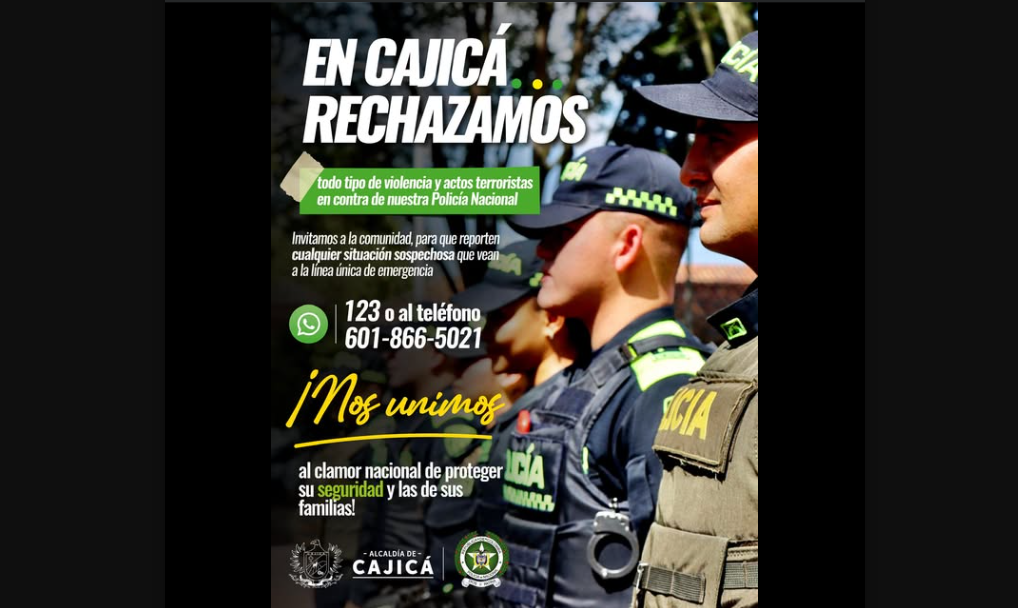 |Cajicá| se pronuncia en rechazo a los actos violentos contra la |Policía Nacional|