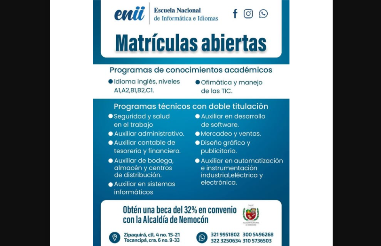 |Nemocón| impulsa la educación con |becas| del 32% en programas técnicos y académicos