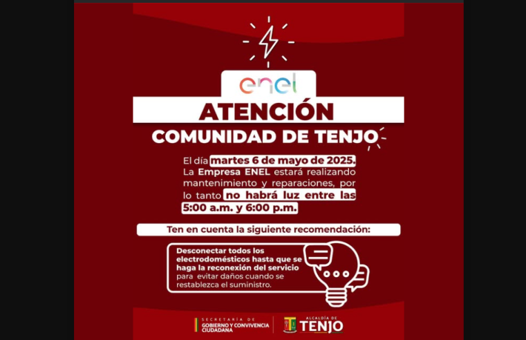 |Enel Colombia| realizará mantenimiento eléctrico este 6 de mayo en el municipio de |Tenjo|