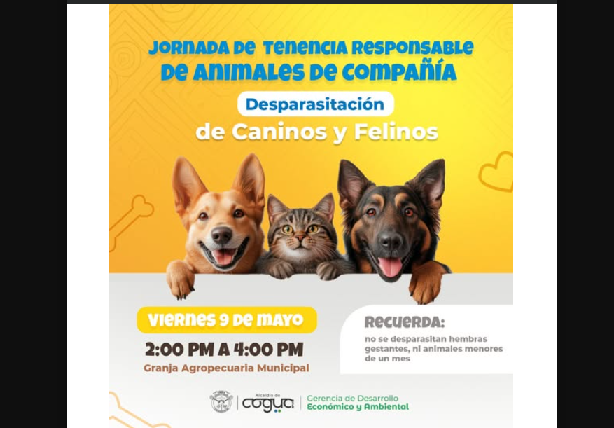 |Cogua| realizará jornada de tenencia responsable y |desparasitación gratuita| para mascotas