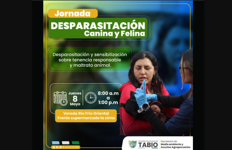 Alcaldía de |Tabio| invita a |jornada gratuita| de desparasitación para |perros| y |gatos|