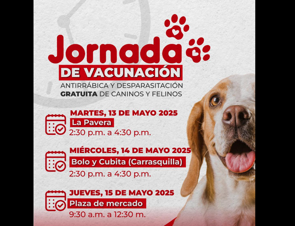 Anuncian |jornada gratuita| de |vacunación antirrábica| y desparasitación para mascotas en el municipio de |Tenjo|