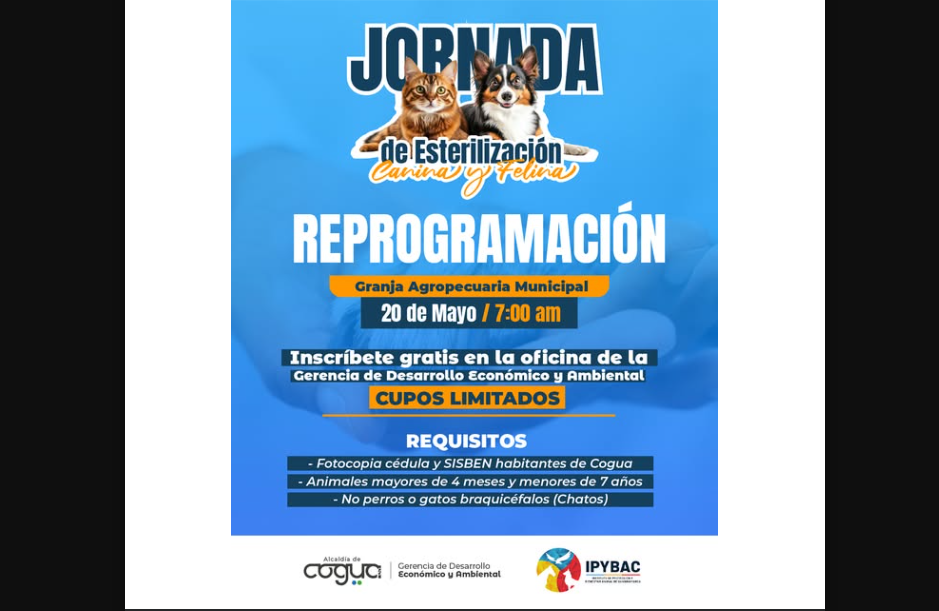 |Cogua| anuncia nueva fecha para jornada de |esterilización de mascotas|
