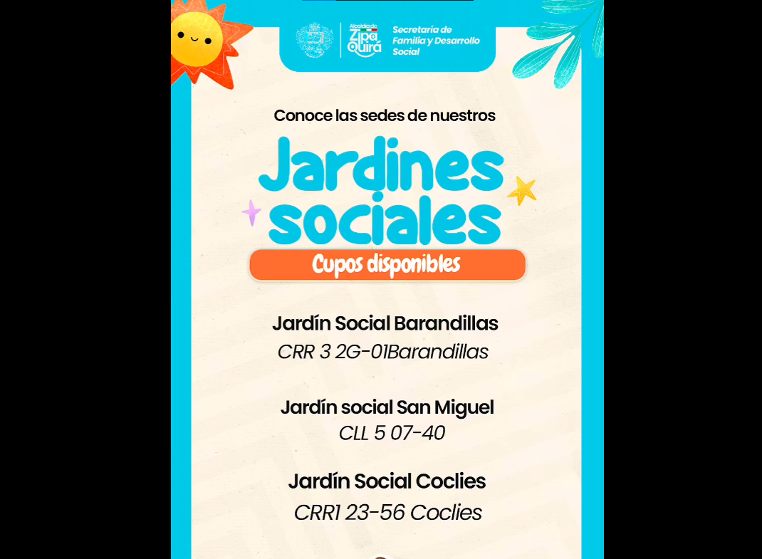 Abren inscripciones en los |Jardines Sociales| del municipio de |Zipaquirá|