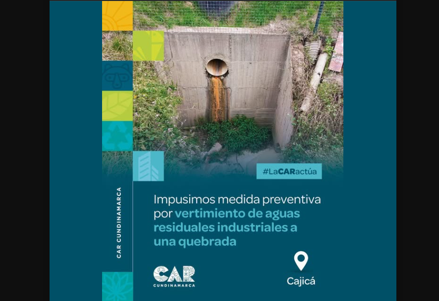 Suspensión a empresa en |Cajicá| por vertimiento ilegal de aguas residuales