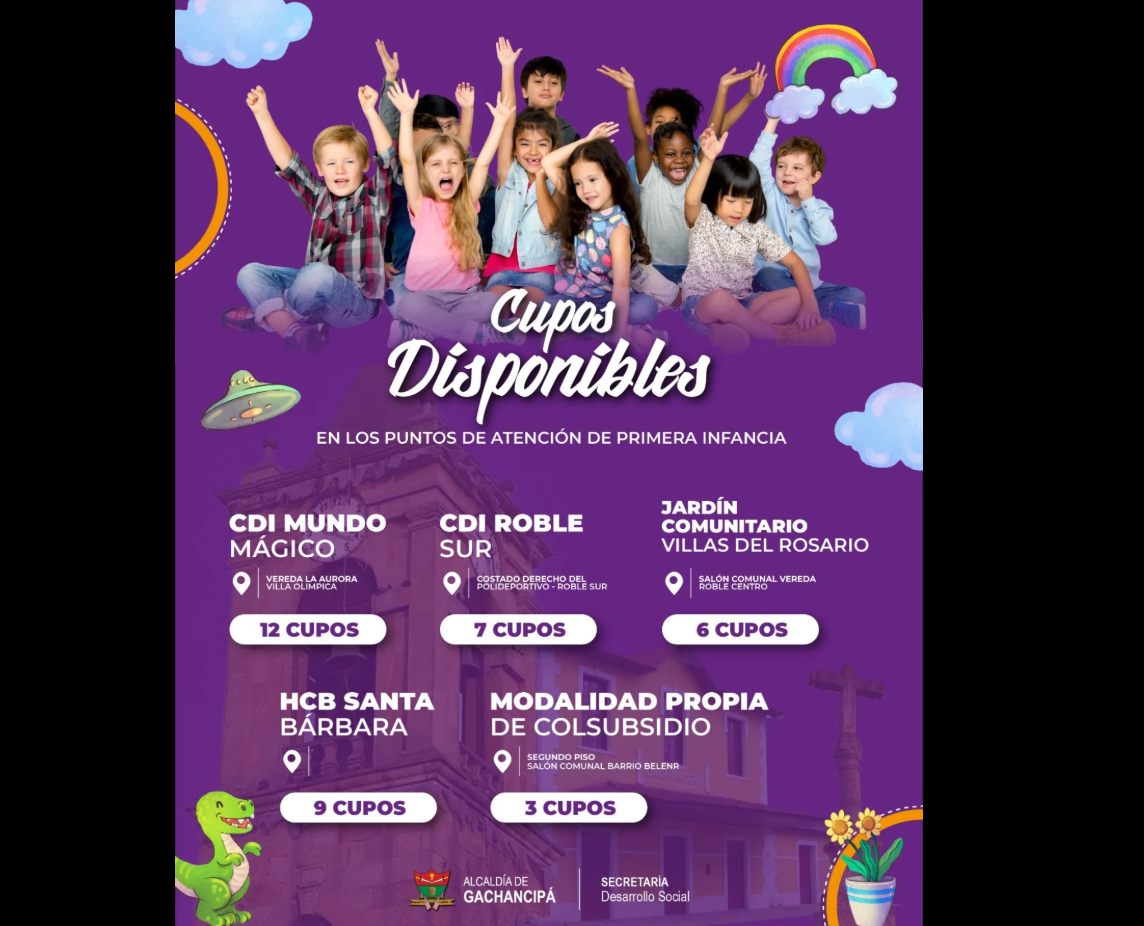 |Gachancipá| abre cupos en jardines y centros de atención infantil para la |primera infancia|