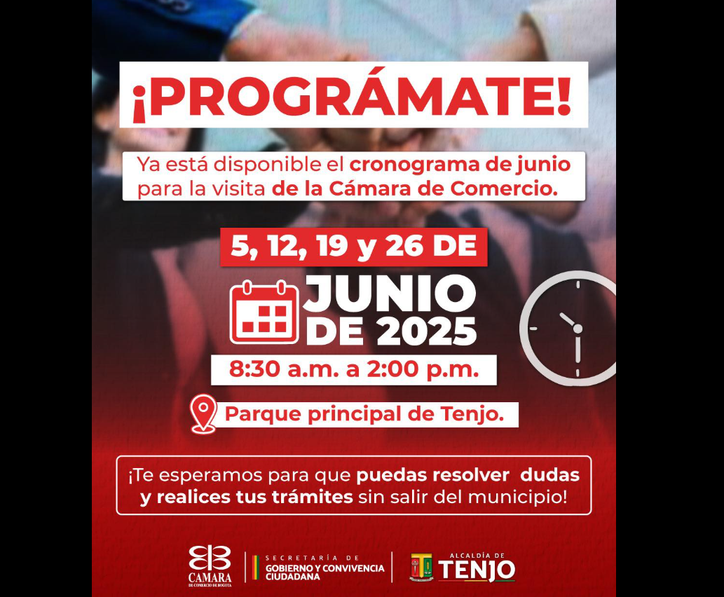 |Cámara de Comercio| Ofrecerá Atención Presencial en el Parque Principal de |Tenjo| Durante Junio