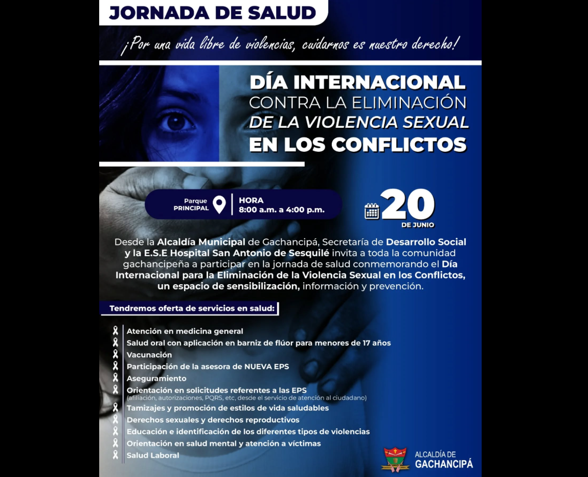 |Gachancipá| realiza jornada de salud en el Día Internacional para la Eliminación de la |Violencia Sexual| en los Conflictos