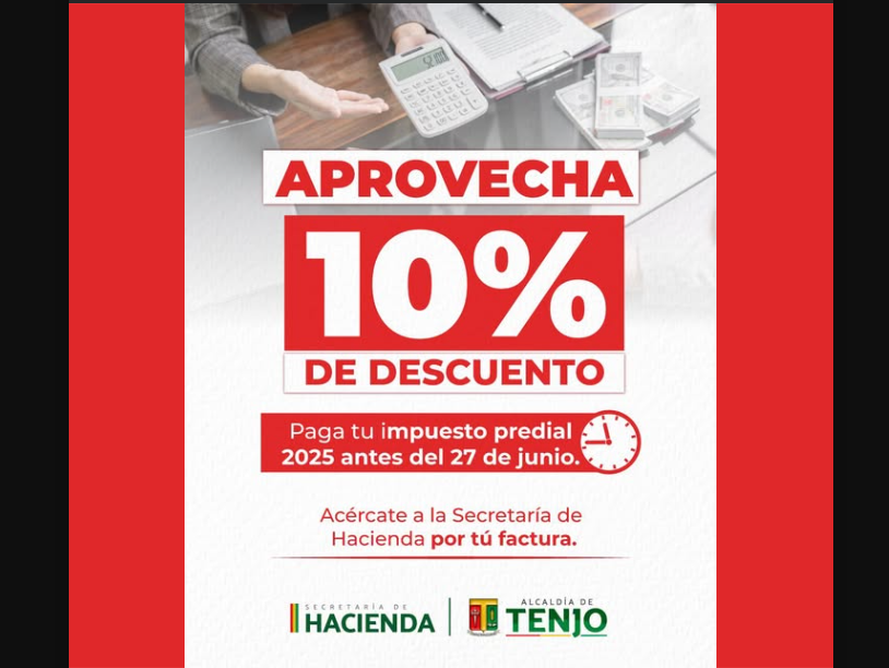 |Tenjo| recuerda fecha límite para obtener descuento en el pago del |impuesto predial| 2025