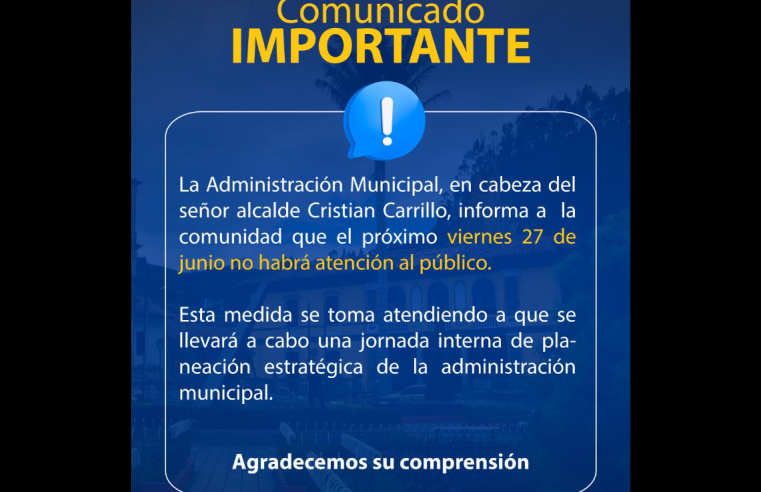 Suspensión temporal de atención al público por jornada de planeación estratégica en |Nemocón|