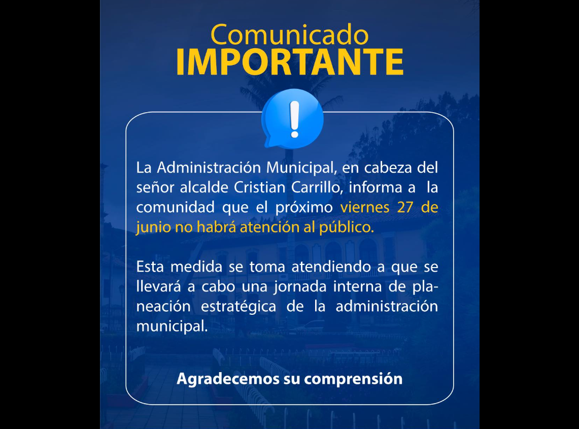 Suspensión temporal de atención al público por jornada de planeación estratégica en |Nemocón|