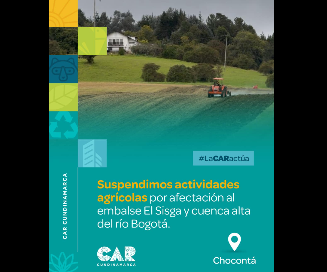 La |CAR| adoptó medida preventiva en |Chocontá| por daños ambientales cerca del |Embalse El Sisga|